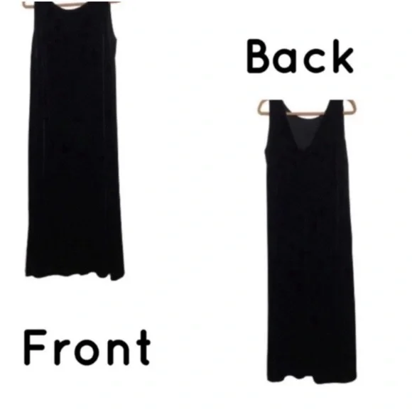 VINTAGE DJ INTERNATIONAL Dress Maxi Stretch Velvet Sleeveless Formal Black 16 - Picture 2 of 10